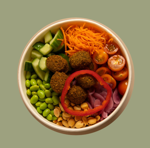Salad bowl with falafel.